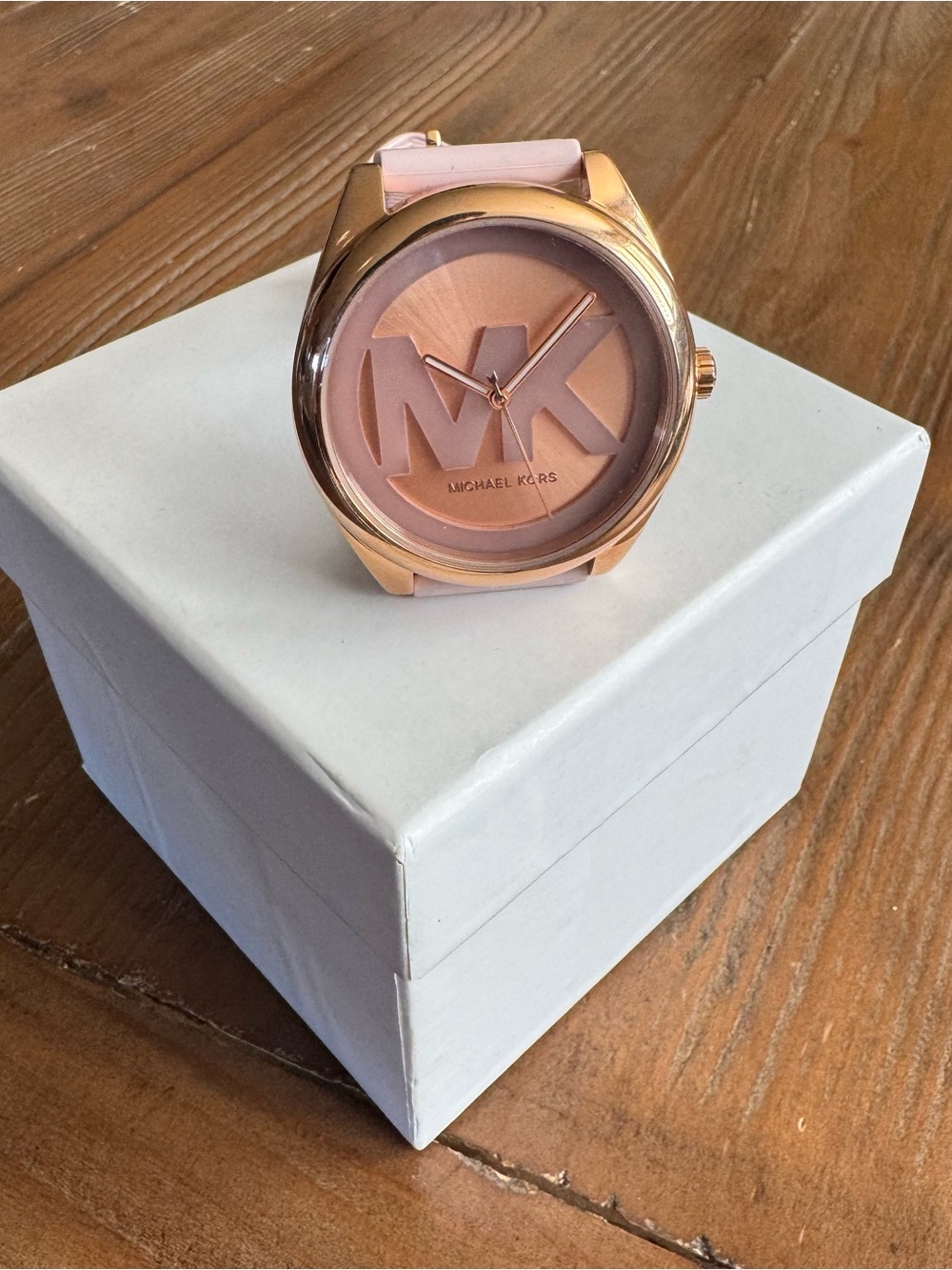 Michael Kors Rose Gold Case Pink Dial Leather Strap Watch